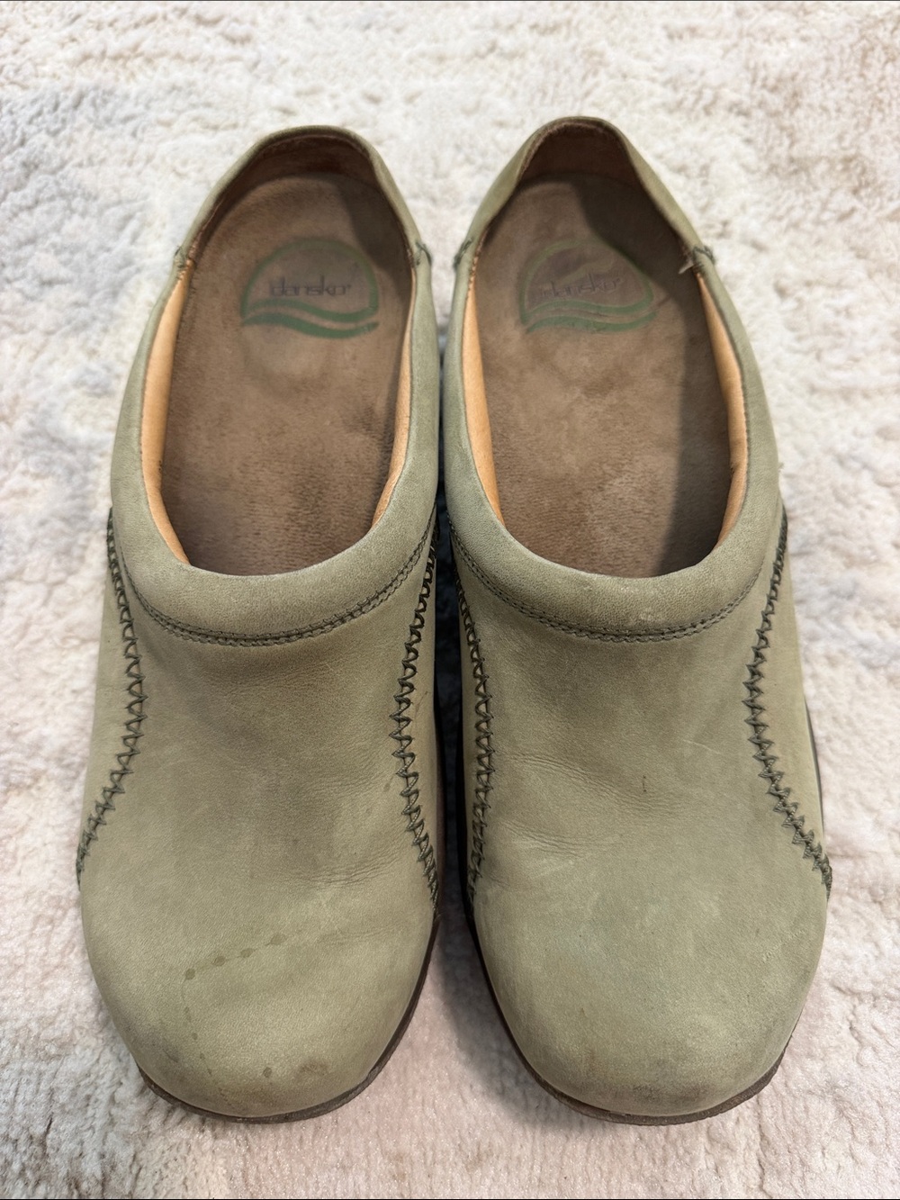Dansko Light Olive Green Leather Clog Slip-Ons
